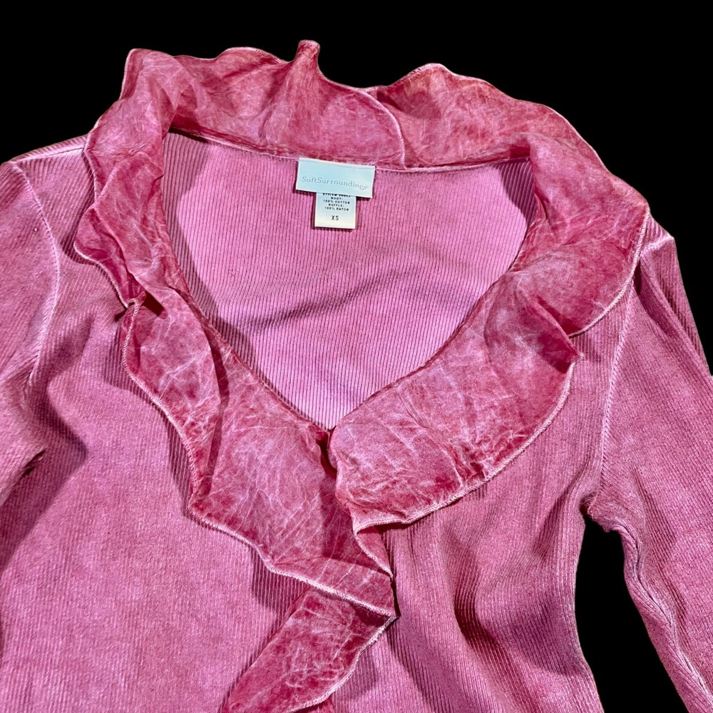 Soft Surroundings Blouse Women's XS Pink 3/4 Sleeve Ruffles - Picture 3 of 15